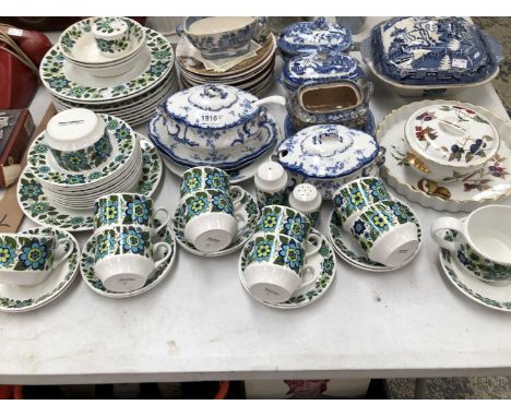 A Midwinter part breakfast set, Ridgway and other blue and white, collectors plates, etc.