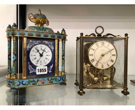 A Turquoise ground cloisonne cased mantel clock, and a rotary clock.
