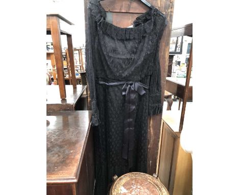 Roter Couture, London, made in England. Vintage black lace long dress. To fit hips 38", bust 36", Size 14. 