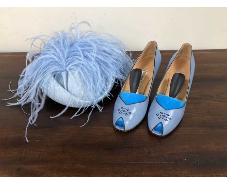 A pair of vintage powder blue Celine Paris court shoes UK size 7, and a Philip Somerville London (For Harrods) powder blue fe