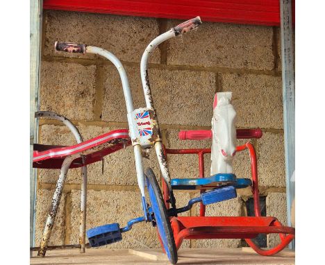 A Triang tinplate &amp; Plastic rocking horse and a Tricycle requiring rear wheels.