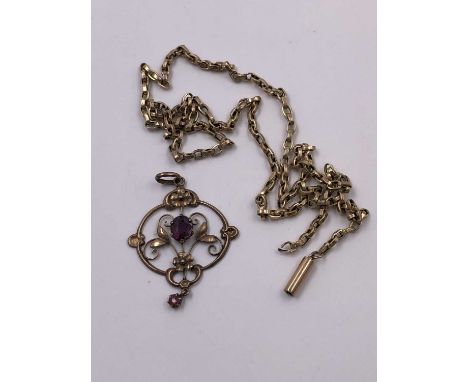 A vintage 9ct gold belcher chain and a 9ct gold Art Nouveau pendant, both stamped 9ct. Gross weight 4.03 grams. 