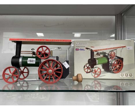 A boxed Mamod live steam tractor