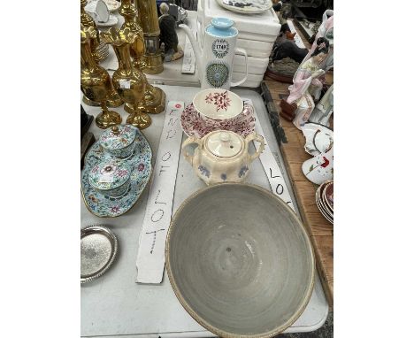 A 1960's Meakin coffee pot, a sucrier, a bowl and a Spode breakfast cup and saucer