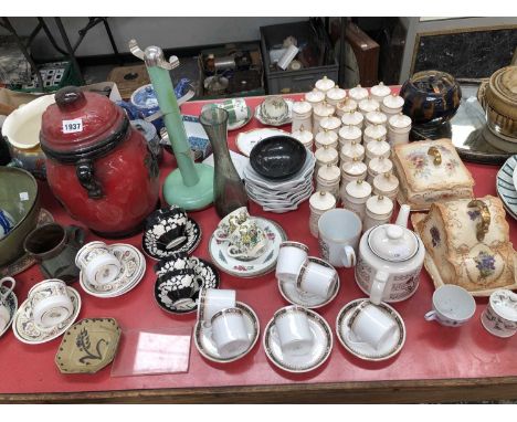 Midwinter, Crescent, Tuscan and other coffee wares, Flower Fairy spice jars, two blush pottery cheese dishes, etc, 