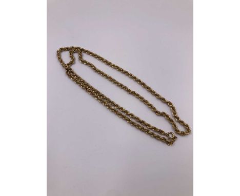 A 9ct hallmarked gold rope necklace chain. Length 71 cms. Weight 15.67 grams. 