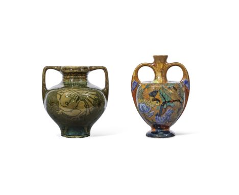 Deux vases à anses en céramique de Rozenburg, vers 1897 et 1898 Two two-handled ceramic vases, N.V. Haagsche Plateelfabriek R