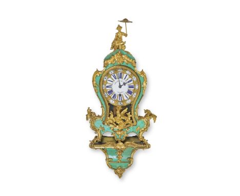 Cartel et sa console en placage de corne teintée verte, par Julien le Roy, d'époque Louis XVA Louis XV ormolu-mounted green-s