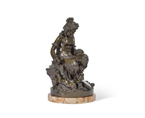 Groupe en bronze représentant une satyre, dans le style de Clodion, France, XIXe siècleA bronze figural group depicting a fem