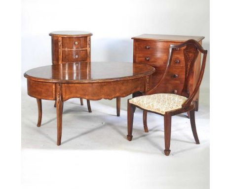 A George III mahogany commode chest, 61cm wide, together with a bedside cabinet, an Edwardian side chair and a table (4)