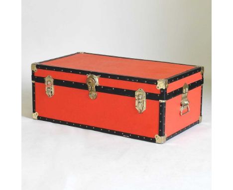 A metal bound trunk, 90cm wide
