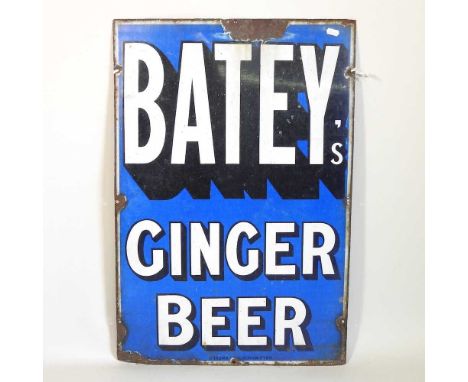 A vintage Batey's Ginger Beer enamel sign, 51 x 76cm