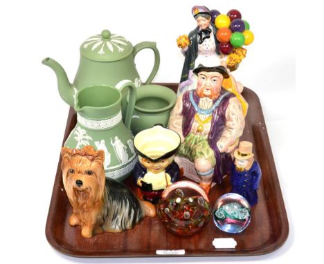20th century ceramics inlcuding Royal Doulton, Wedgwood, Royal Worcester etc together with two Caithness paperweights