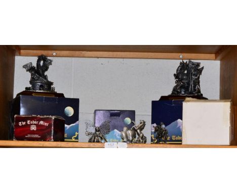 Five Tudor mint ''Myth and Magic'' pewter figure groups, original boxes 