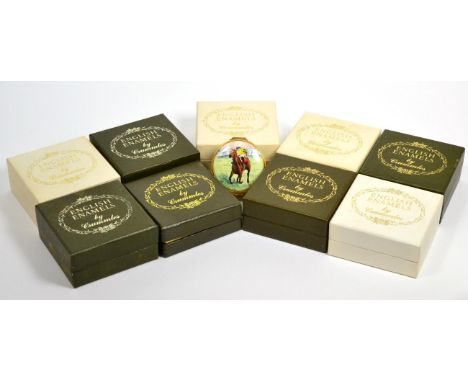 Various Crummles English enamel boxes depicting racehorses, mostly in original boxes 