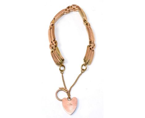 An expanding gate link bracelet, with a 9 carat gold padlock clasp, length 16cm 17.8g 
