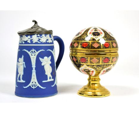 A Royal Crown Derby Imari barometer and a Jasperware jug