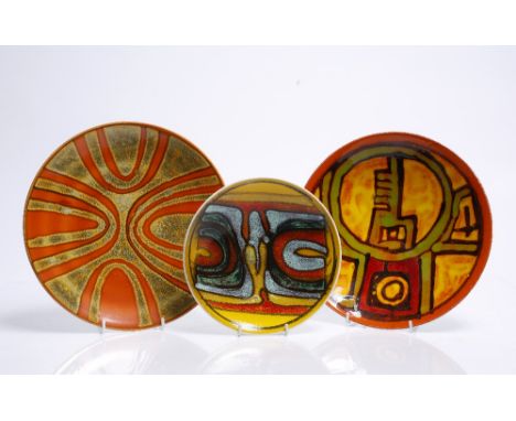 Poole Pottery Three 'Delphis' range dishes, circa 1970 one decorated by Carol Cutler  each with printed marks, two with paint