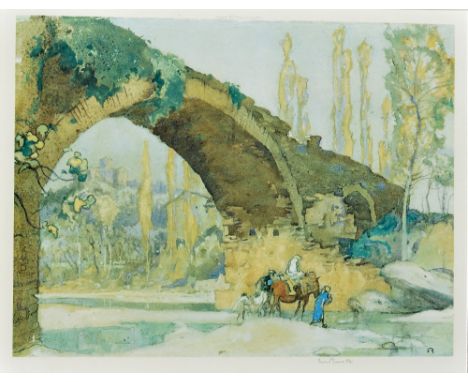 Frank Brangwyn (1867-1956) Figures under a bridge signed in pencil (lower right) lithograph 41cm x 53cm.