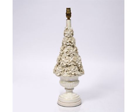 Casa Pupo Pearlware lamp, mid Century with applied flowers, on stepped base 55cm high.