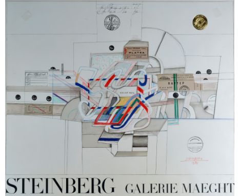 Saul Steinberg (1914-1999) 'Via Airmail', 1970 for Gallerie Maeght  lithograph 62cm x 72cm.