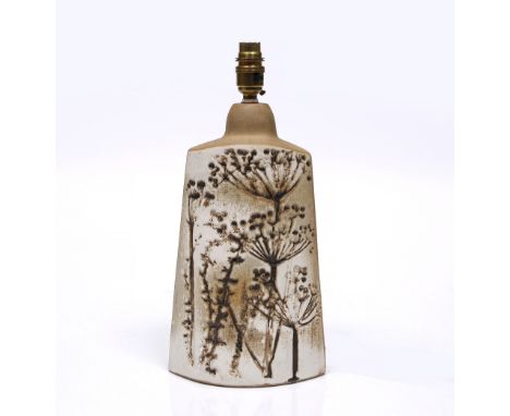 Tremaen Pottery Studio pottery lamp base  decorated with flower heads 36cm high.