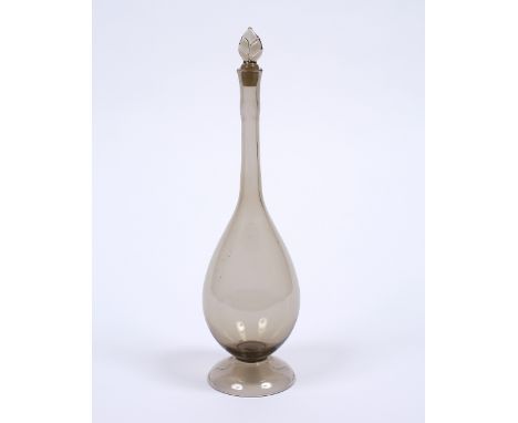Simon Gate for Orrefors 'Astrid' glass decanter, circa 1932 smokey colourway, moulded leaf stopper 31cm high.