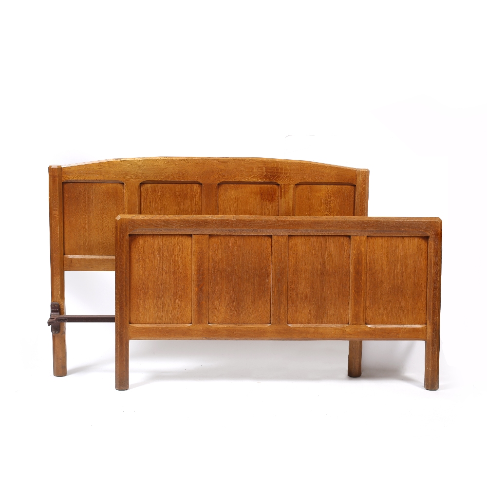 Gordon Russell Oak double bed frame, circa 1930s panelled design