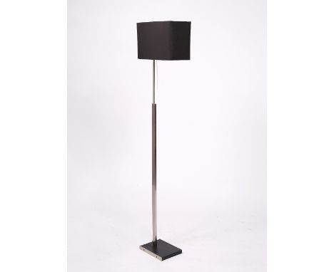 Stilnovo of Italy Floor lamp, circa 1970 brushed nickel frame with black silk shade 'Stilnovo, Italy' sticker to frame 152cm 