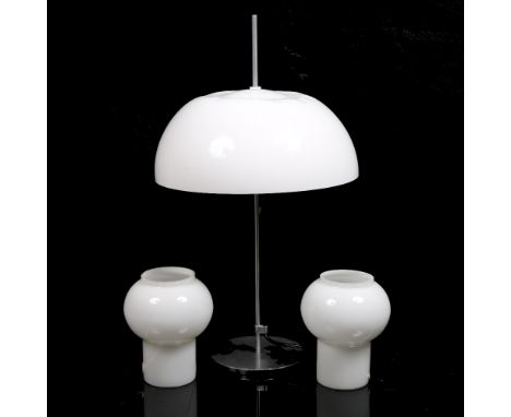 Manner of Harvey Guzzini Table lamp chrome with white plastic shade 60cm high, together with another pair of table lamps, sha