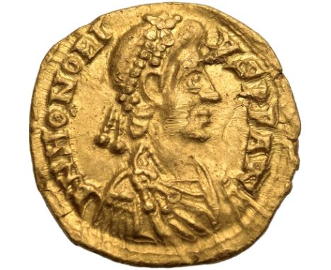 ANCIENT ROME. Honorius 404-408. Gold tremissis, 404-408. Rome. D N HONORIVS P F AVG, pearl-diademed, draped, and cuirassed bu