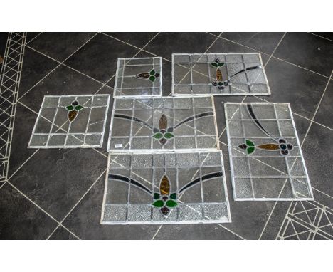 Six Vintage Leaded Windows with coloured inlays, various sizes.  Please see images.