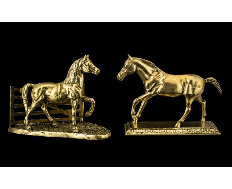 A Fine Vintage Pair of Large &amp; Impressive Handmade Solid Brass Horse Figures (2).  Heavy.  Comprises:  1.  Horse - standi