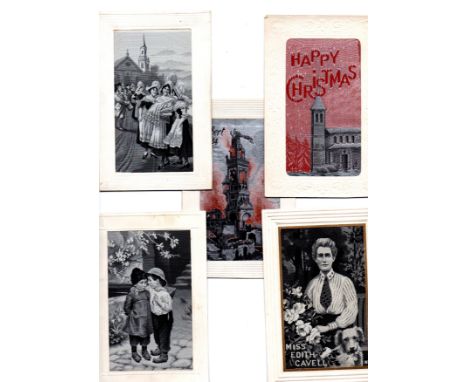 Woven silks x 5 incl portrait of Edith Cavell