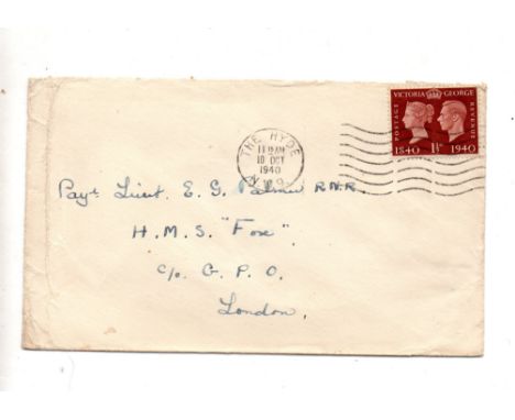 WW2 security post, 10 cvrs addressed to an officer on H.M.S. Fox c/o GPO London 1940