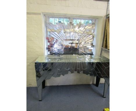 A contemporary Swarovski glass clad console table, 33" x 55" x 16 1/8" and a matching mirror, 47 3/8" x 47" 