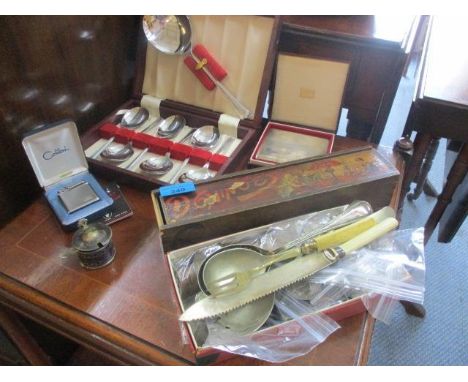 Silver, silver plate, coins, Dominoes and other items to include a silver cigarette case with engine turned decorations 