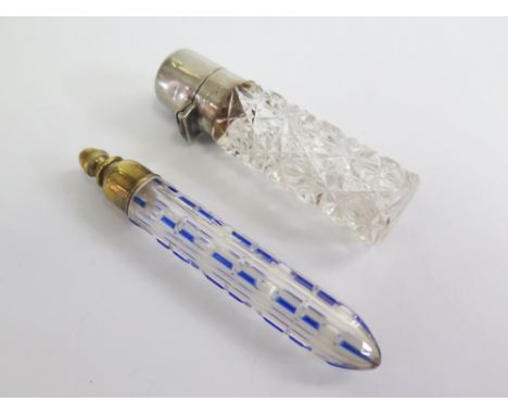 A Victorian Birmingham Silver Topped Cut Crystal Scent Flask, Birmingham 1897, M Bros and another blue flash scent marked CZE