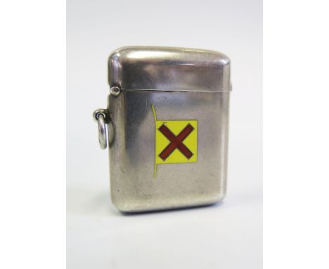 An Edward VII Silver Vesta decorated with enamel maritime signal flag, Chester 1908, Sampson Mordan
