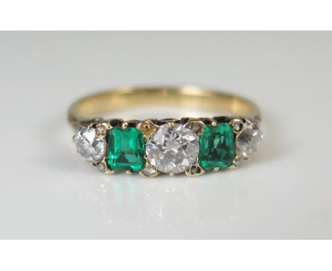 An Emerald and Diamond Five Stone Ring, size K, 2.5g