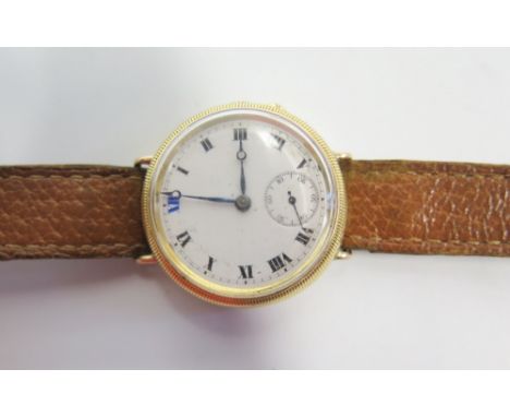 A Gent's 18ct Gold Cased Wristwatch with Swiss made 17 jewel movement numbered 93943, case marked R&B (Rotherham & Sons) and 