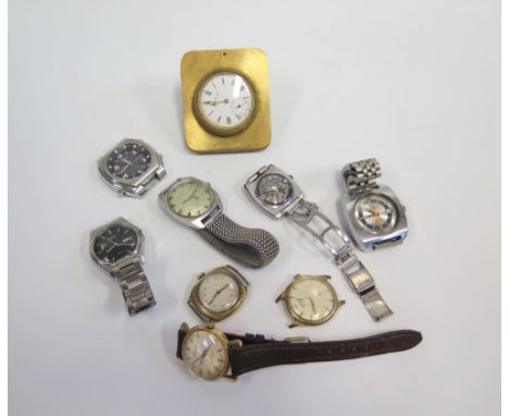 A Collection of Gent's Wristwatches including Accurist (running), Nelco, Roamer, Centenario (running), four others and easel 