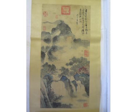 A Chinese Scroll Watercolour (image 108 x 44cm)