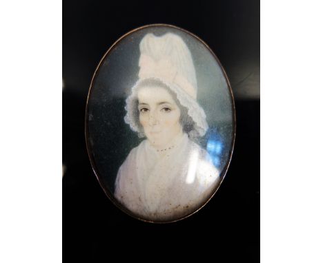 A Georgian Gold Cased Miniature Portrait Brooch on ivory