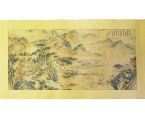 A Chinese Scroll Watercolour (image 92 x 42cm)