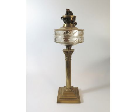 A Brass Corinthian Column Oil Lamp