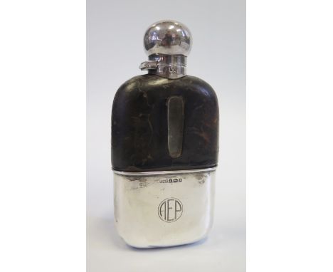 A Victorian Silver Mounted Glass and Leather Hip Flask, Sheffield 1890, James Dixon & Sons