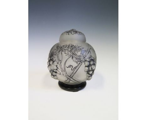 R. Lalique for Robj _ A Raisins Enameled Glass Veilleuse Brûle-Parfume, Model introduced 1921, 16cm high, moulded LALIQUE mar