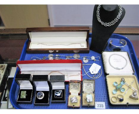 "925" Tennis Style and Other Bracelets, cross pendants, cuff bangle, assorted rings, etc. 