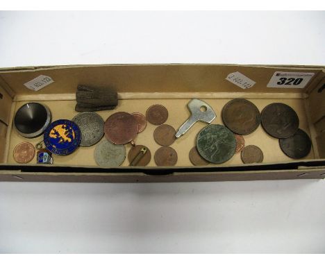 A 9ct Gold Medallion Pendant, with enamel detail, British Railwaymens Touring Club enamel badge, coins, etc. 
